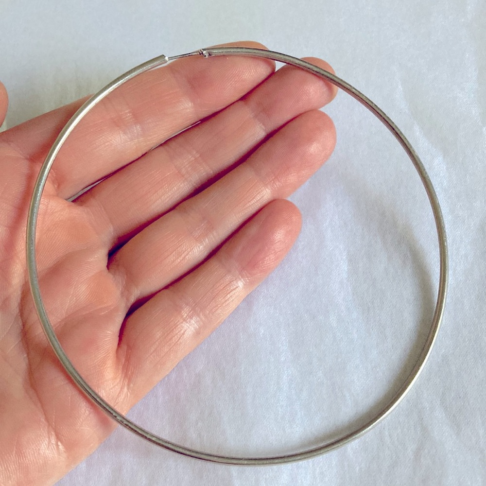 Vintage 80’s large hoop earrings Silver tone 10cm - Picture 2 of 5